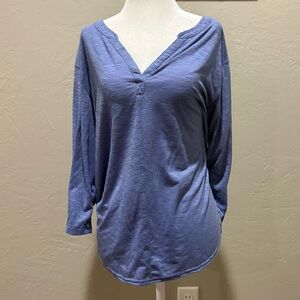 L.L.Bean Slub Knit Split Neck Top – Women’s Petite Large Blue Long Sleeve